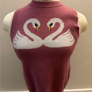 Pink Sleeveless Sweater Tank Vest  with White Swan Motif